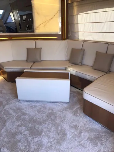  Yacht Photos Pics Luxurious interior of 2014 Dominator 640 S yacht with elegant seating and modern design.