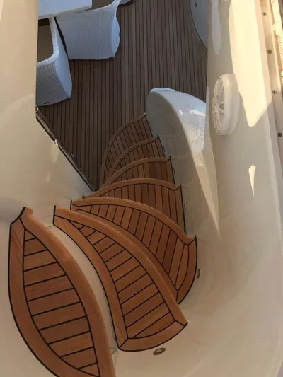  Yacht Photos Pics Staircase on 2014 Dominator 640 S yacht with elegant wooden steps.