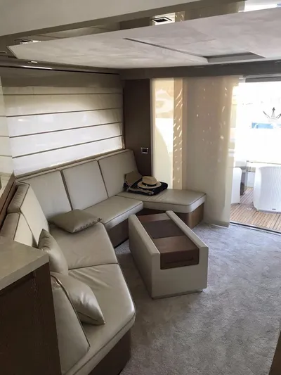  Yacht Photos Pics Luxurious interior of 2014 Dominator 640 S yacht with modern seating and decor.