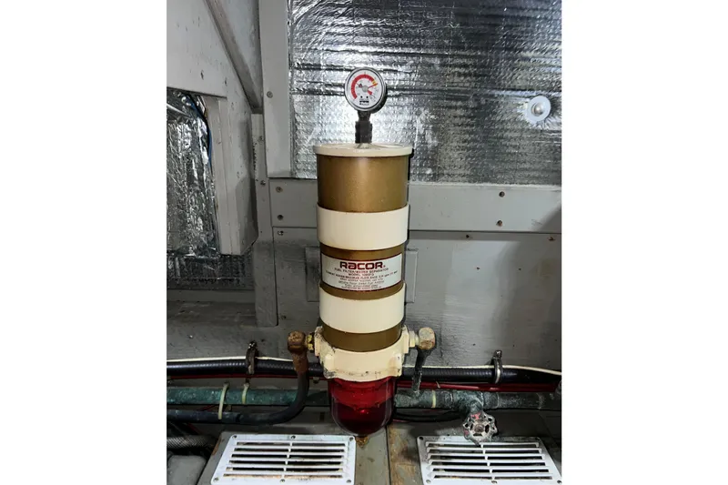 Adios Yacht Photos Pics Fuel filter system in 1985 Tollycraft 48 Cockpit Motor Yacht engine room.