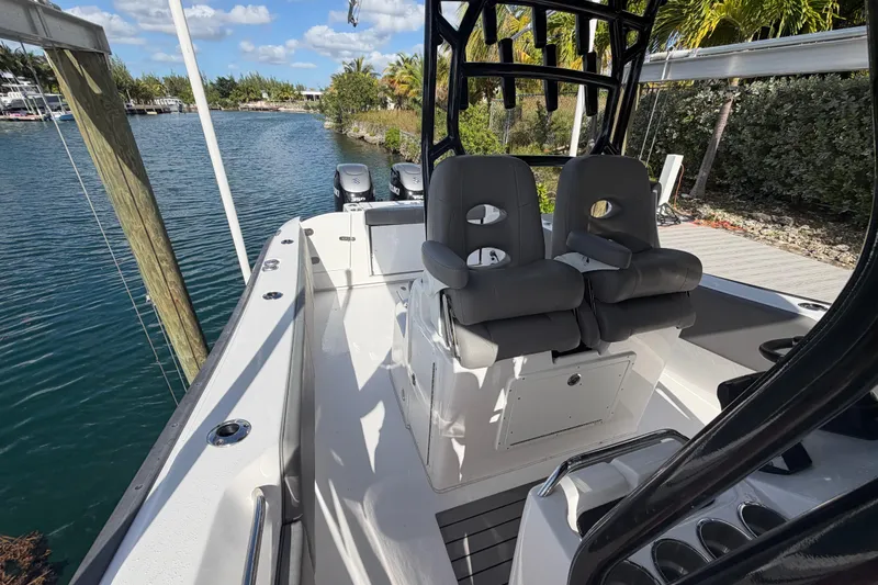  Yacht Photos Pics 2023 Cape Horn 32 XS boat interior with dual seats and water view.