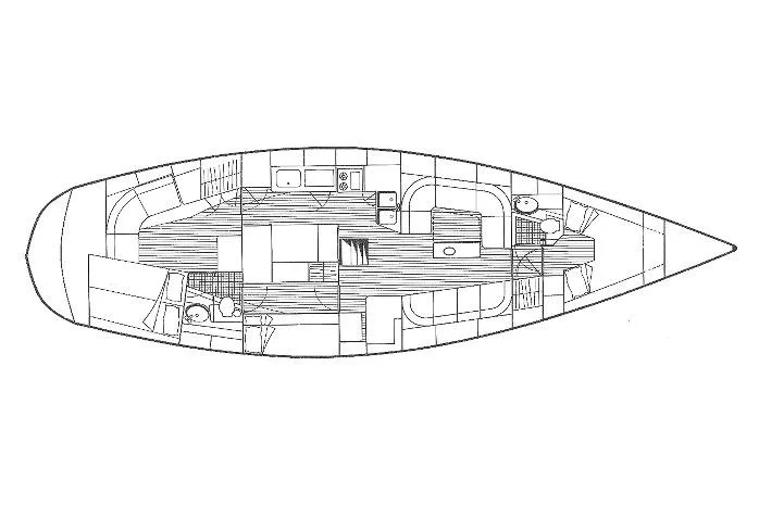 Pacific Pearl Yacht Photos Pics Floor plan of a 1991 Oyster Lightwave 48 yacht, showcasing interior layout and design.