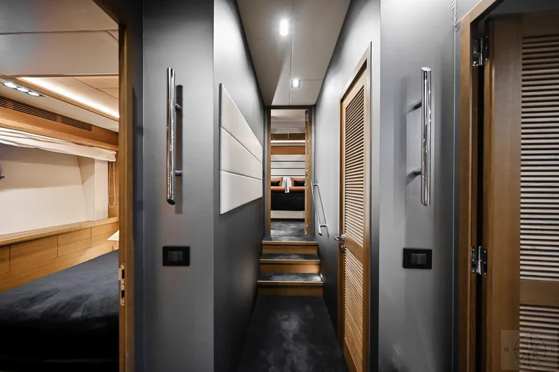  Yacht Photos Pics Luxurious interior hallway of 2007 Azimut 98 Leonardo yacht with modern design elements.