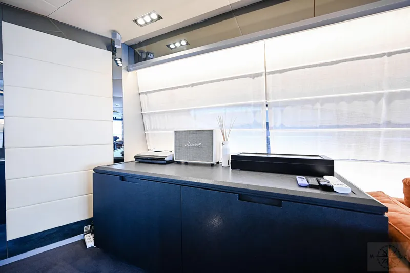  Yacht Photos Pics Luxurious interior of 2007 Azimut 98 Leonardo yacht with modern decor and sleek furnishings.