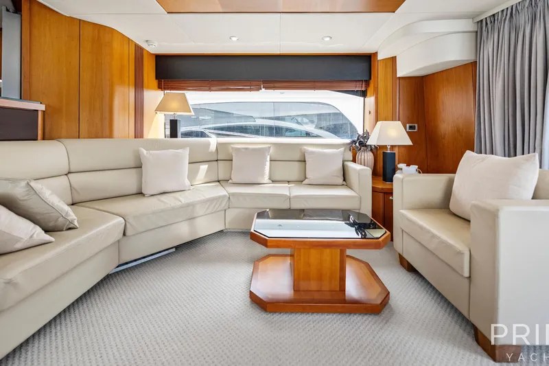  Yacht Photos Pics Luxurious interior of 2008 Sunseeker Manhattan 70 yacht with elegant seating and modern decor.