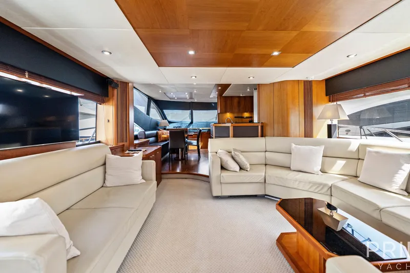  Yacht Photos Pics Luxurious interior of 2008 Sunseeker Manhattan 70 yacht with elegant seating and modern design.