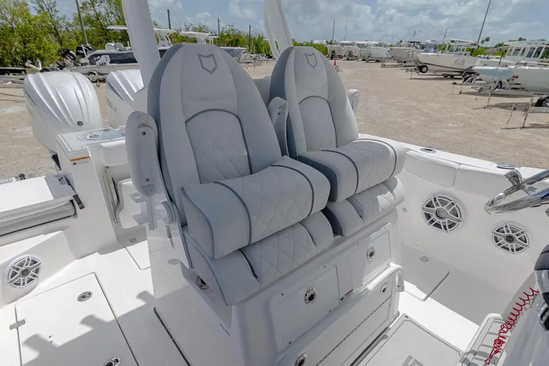  Yacht Photos Pics 2026 Sea Fox 288 Commander boat interior with luxurious seating and modern design.