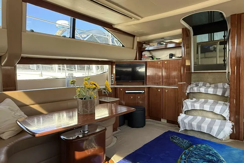 Done Building Yacht Photos Pics Luxurious interior of 2008 Meridian 459 Motoryacht with elegant wood finishes and modern amenities.