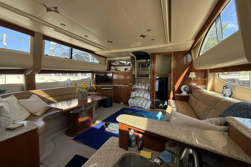 Done Building Yacht Photos Pics Luxurious interior of a 2008 Meridian 459 Motoryacht with elegant seating and modern amenities.