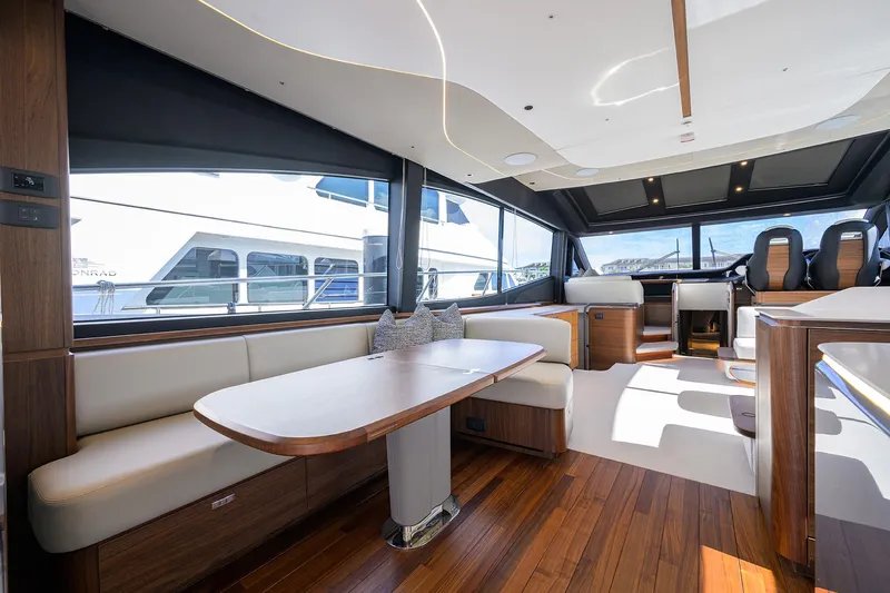  Yacht Photos Pics Luxurious interior of 2026 Princess S72 yacht with elegant seating and modern design.