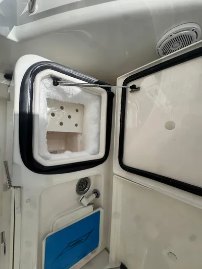  Yacht Photos Pics 2006 Tiara Yachts 4200 Open interior storage compartment with open hatch and speaker.