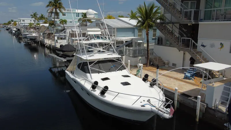  Yacht Photos Pics 2006 Tiara Yachts 4200 Open docked in a sunny marina setting.