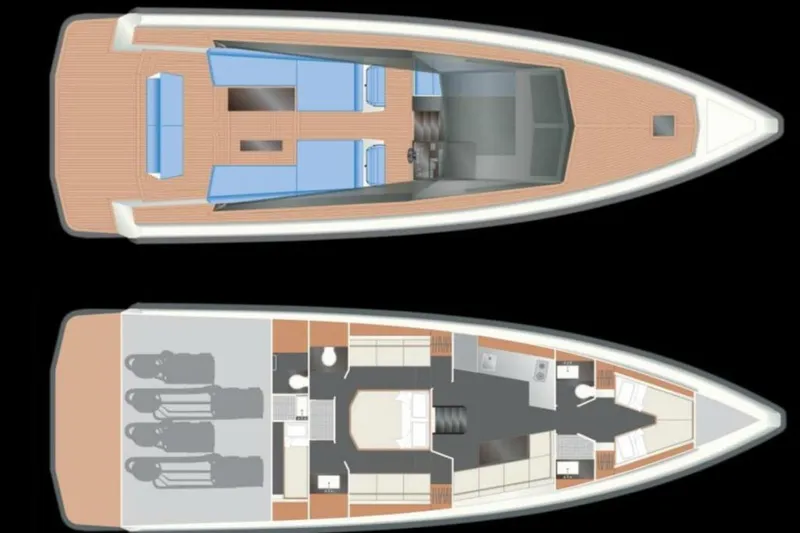  Yacht Photos Pics Floor plan of 2013 Wally 55 yacht, showcasing interior and deck layout.