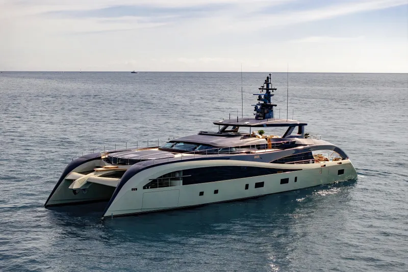 Seawolf X Yacht Photos Pics Luxurious 2024 Rossinavi SEACAT 40 yacht cruising on open sea.