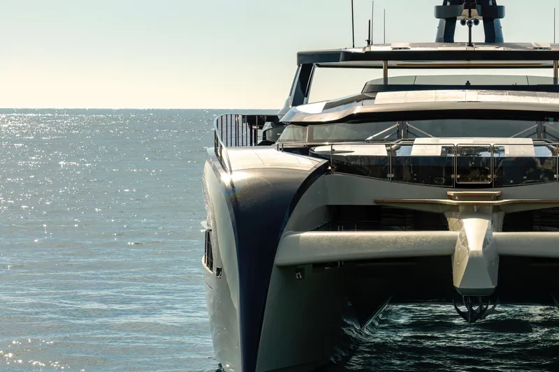 Seawolf X Yacht Photos Pics Luxury Rossinavi SEACAT 40 yacht, 2024 model, gliding on sparkling ocean waters.