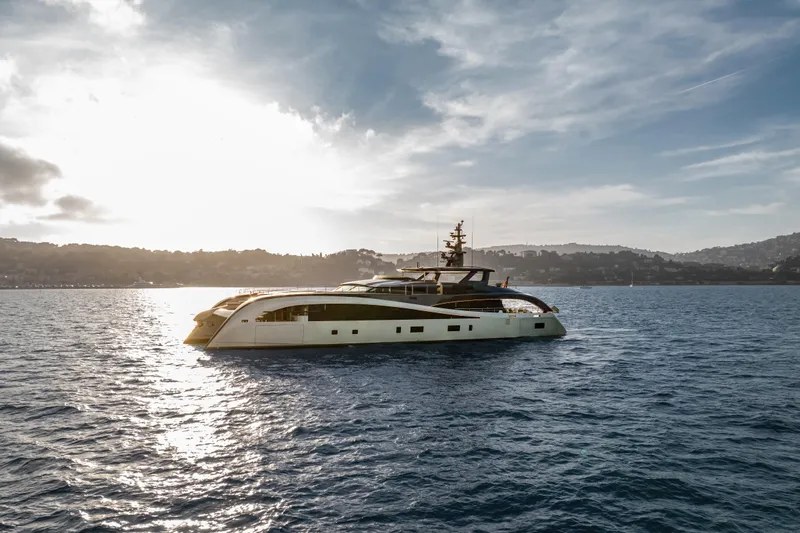 Seawolf X Yacht Photos Pics Luxury Rossinavi SEACAT 40 yacht on serene waters, 2024 model.