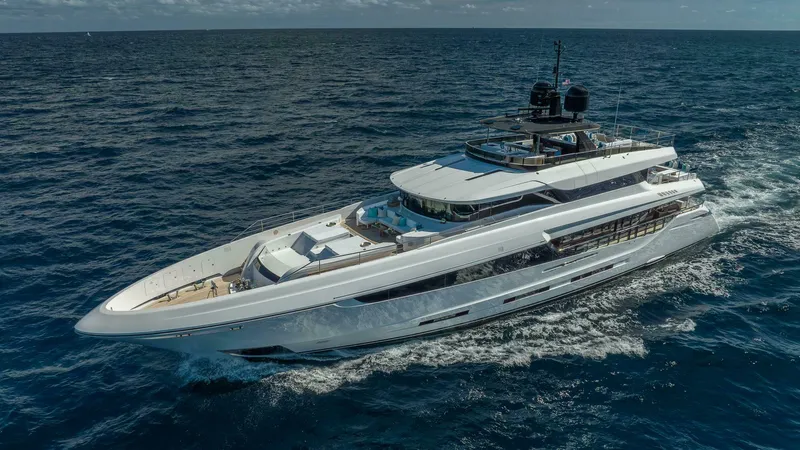 Neverland Yacht Photos Pics Luxurious 2016 Mangusta Oceano 42 yacht cruising on open sea.