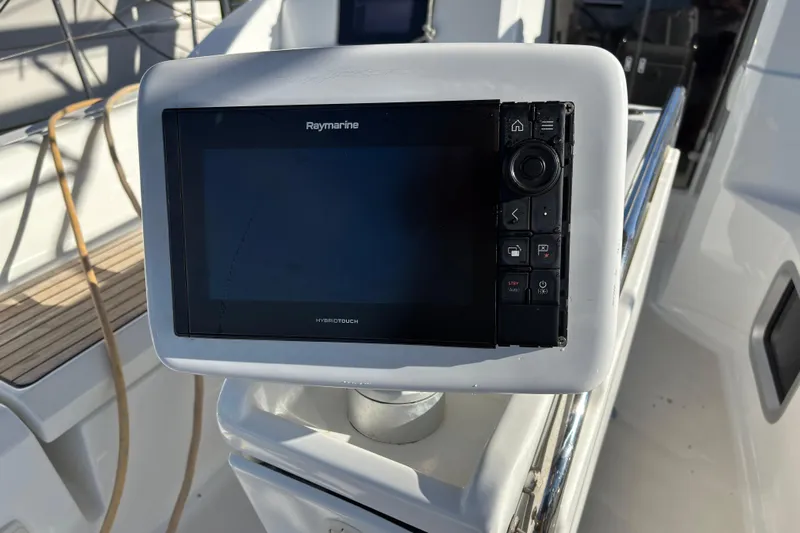 Eclipse Yacht Photos Pics Raymarine navigation system on 2018 Jeanneau Sun Odyssey 389 yacht deck.
