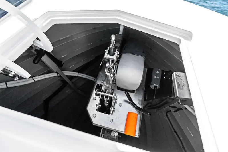 Shir Yacht Photos Pics Anchor compartment of 2024 Vanquish VQ58 yacht, showcasing modern equipment and design.