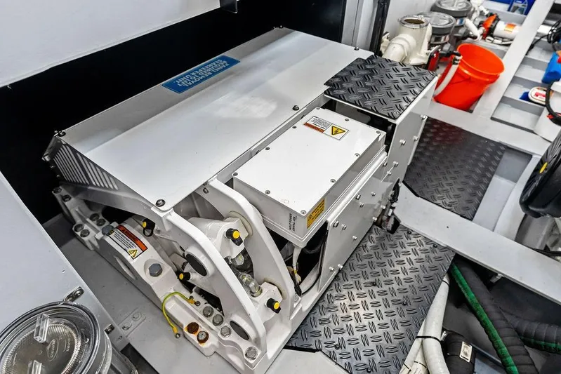 Shir Yacht Photos Pics 2024 Vanquish VQ58 engine room showcasing advanced machinery and equipment.