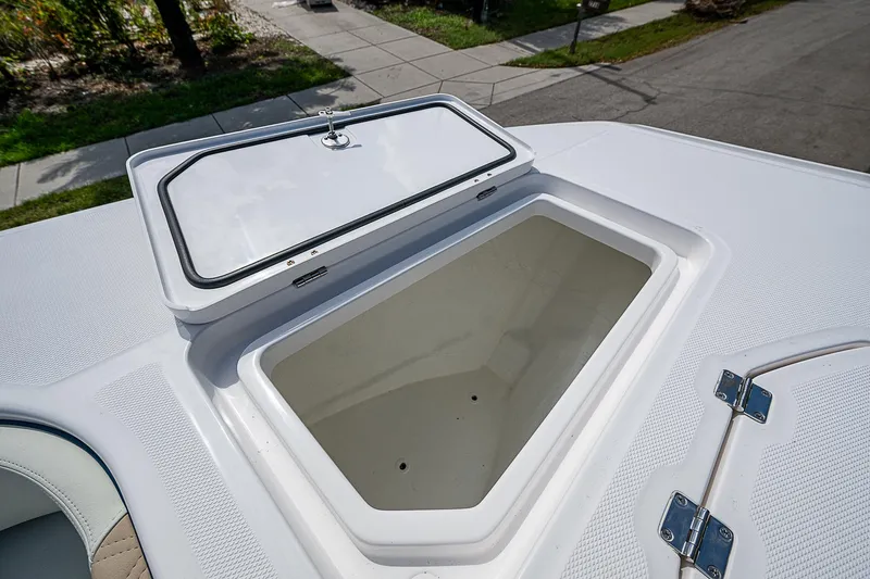  Yacht Photos Pics Open storage compartment on 2025 Invincible 38 Catamaran deck.