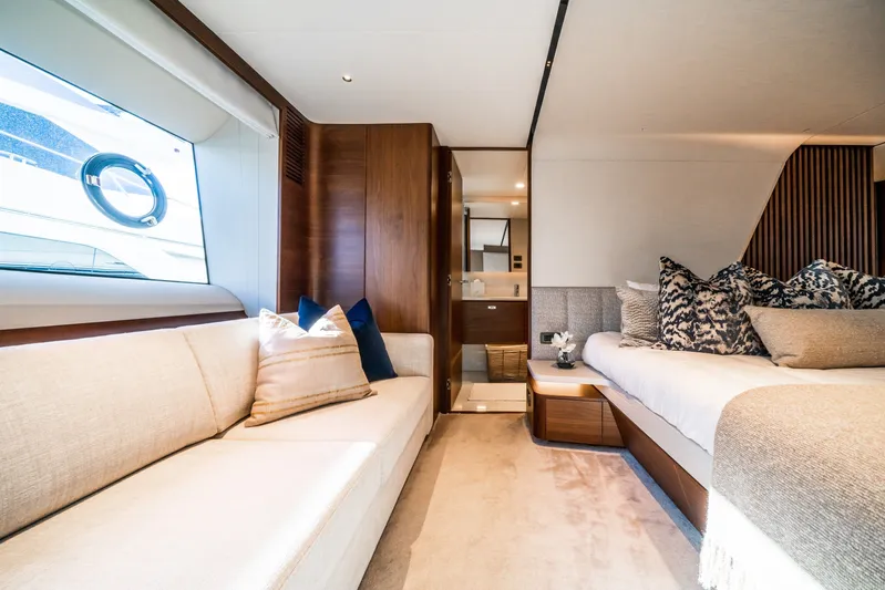 Record Year Yacht Photos Pics Luxurious interior of 2021 Princess Y85 Motor Yacht with elegant furnishings and modern design.