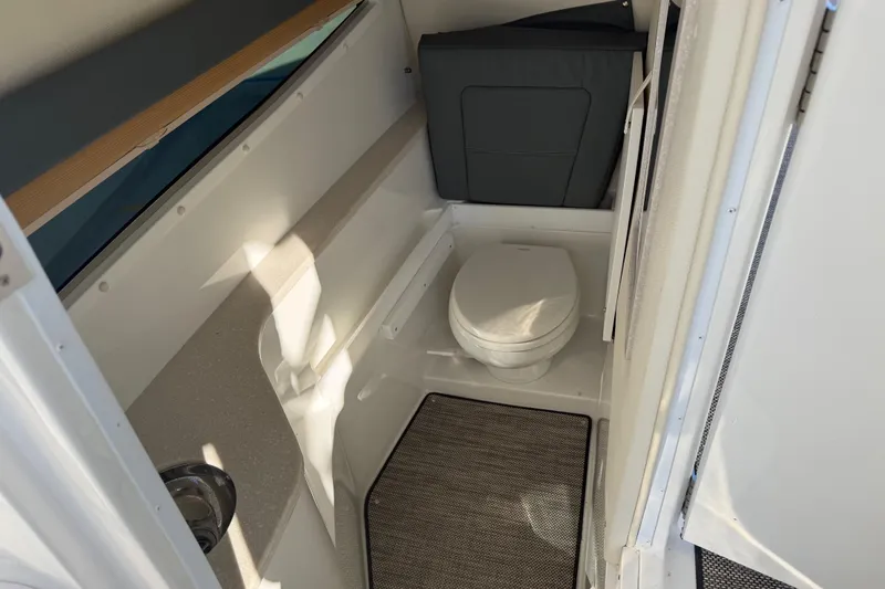  Yacht Photos Pics 2019 Cobalt R35 boat interior bathroom with toilet and sink.