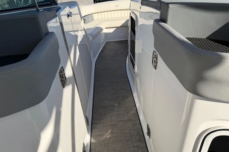  Yacht Photos Pics 2019 Cobalt R35 boat interior with sleek seating and modern design.