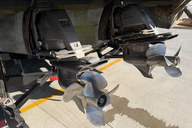  Yacht Photos Pics 2019 Cobalt R35 boat with dual Volvo Penta outdrives and propellers.