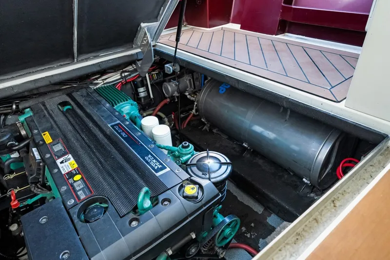 Oberwolf Yacht Photos Pics Engine compartment of 2009 EagleCraft 47' Pilothouse, featuring Volvo Penta engine.