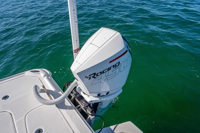  Yacht Photos Pics 2017 SeaVee 270Z boat with Racing 450 engine on calm water.