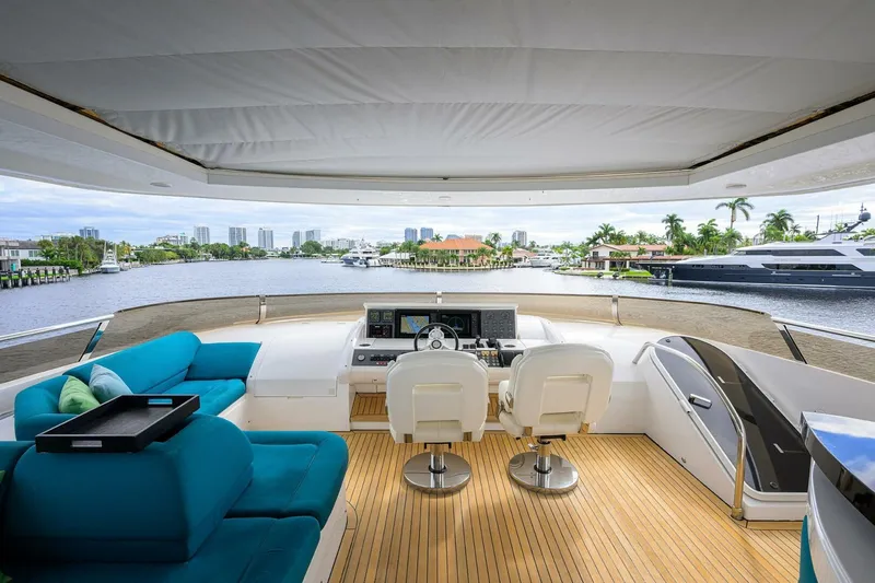 21 Sea Sands Yacht Photos Pics Luxurious 2009 Princess 95 yacht interior with modern helm and plush seating.