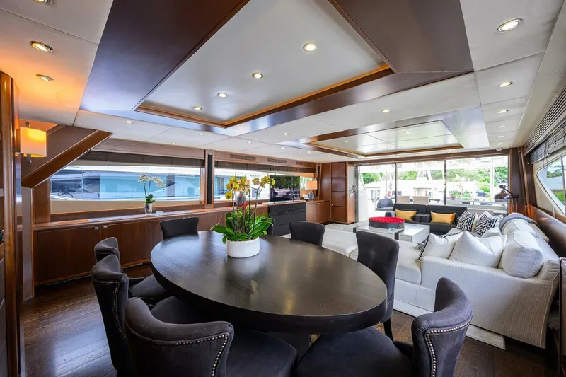 21 Sea Sands Yacht Photos Pics Luxurious interior of 2009 Princess 95 yacht with elegant dining and seating area.