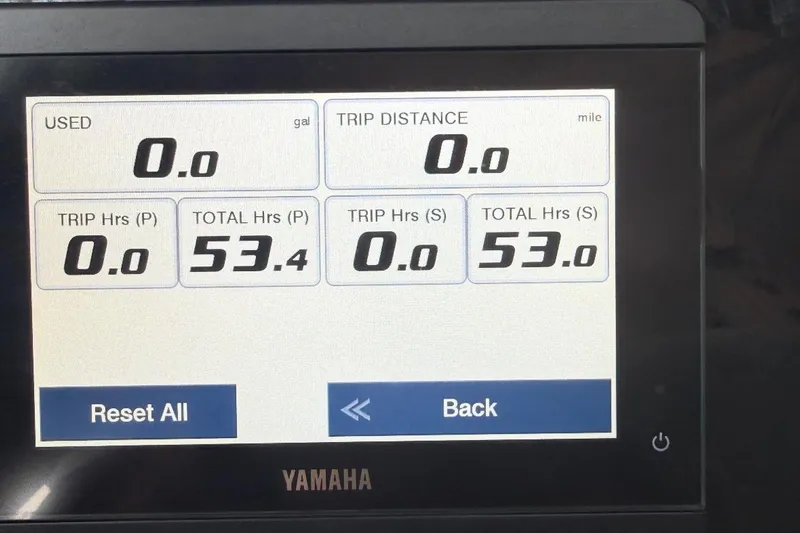  Yacht Photos Pics Display screen showing trip and total hours for Jupiter 32, 2023 model.