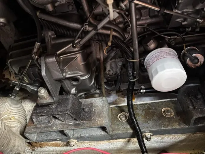 Seacape Yacht Photos Pics Engine components of a 1996 Hylas 46 yacht, featuring wiring and a filter.