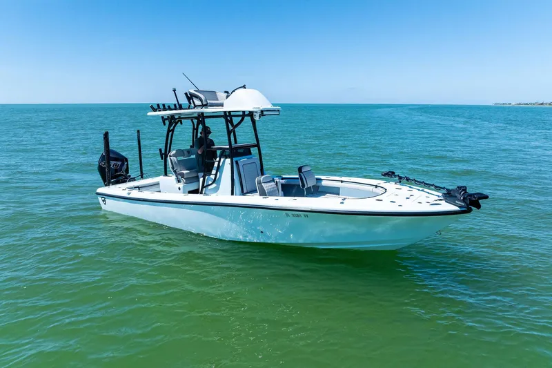  Yacht Photos Pics 2020 Barker Boatworks 26 Open on calm sea, showcasing sleek design and modern features.