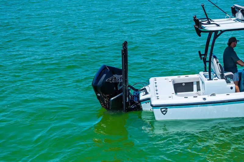  Yacht Photos Pics 2020 Barker Boatworks 26 Open on water, featuring powerful outboard engine.