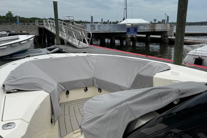 Maryanray Yacht Photos Pics 2024 Scout 377 LXF Custom Seat Covers - Sunbrella