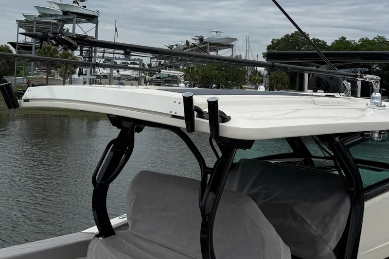 Maryanray Yacht Photos Pics 2024 Scout 377 LXF Marsh Tacky Outrigger Upgrade/ShurShade Cockpit Cover
