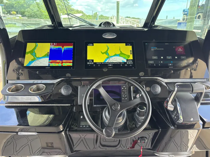 Maryanray Yacht Photos Pics 2024 Scout 377 LXF boat dashboard with advanced navigation and control systems.