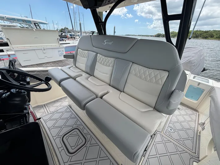 Maryanray Yacht Photos Pics 2024 Scout 377 LXF Triple Wide Helm Seat with bolsters and arm rest down