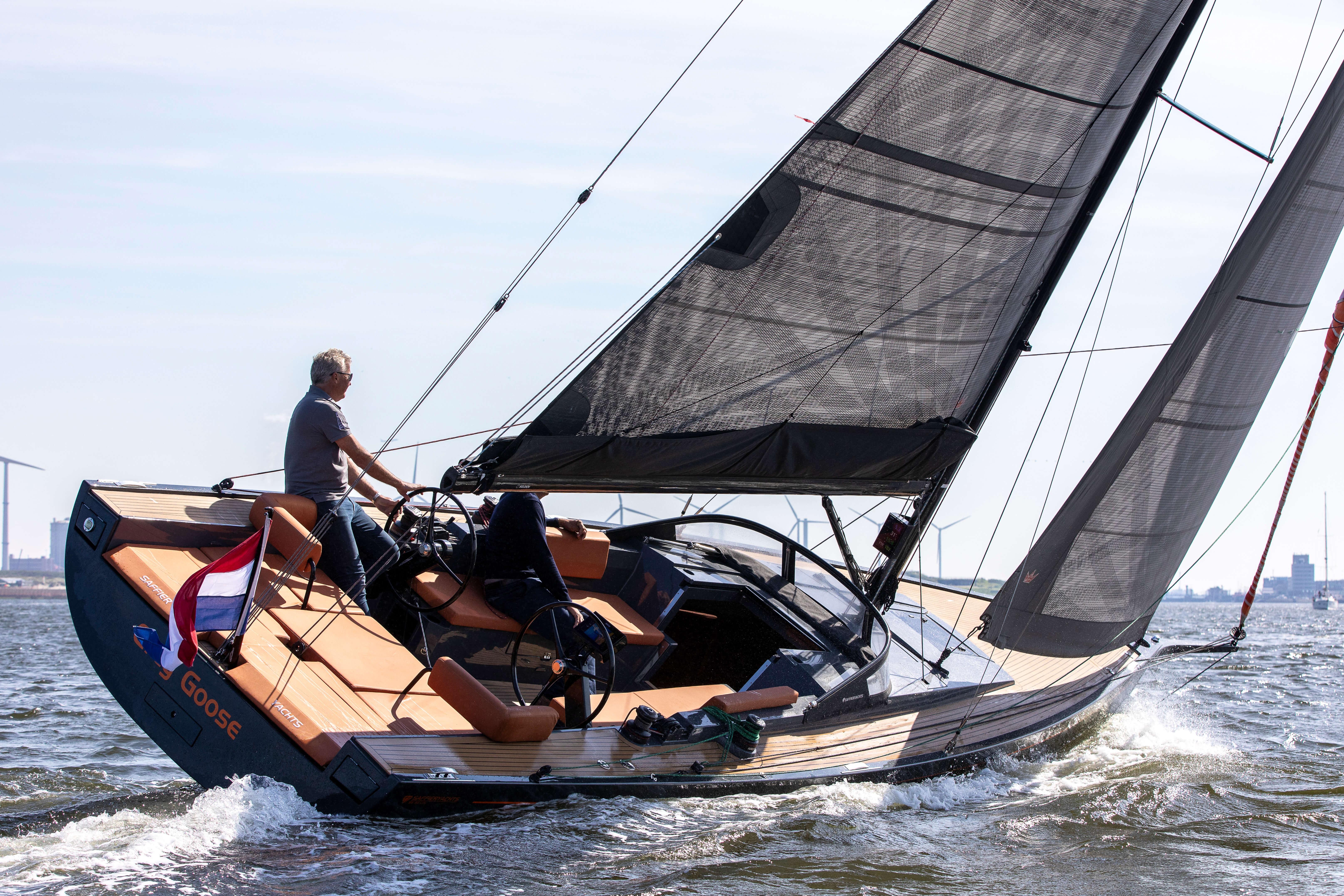 Saffier SE 33 Life 2026 sailing yacht on open water, sleek design, modern sails.