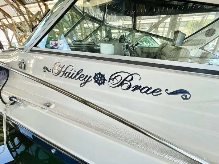 Hailey Brae Yacht Photos Pics 2021 Custom Express Cruiser named "Hailey Brae" docked in a marina.