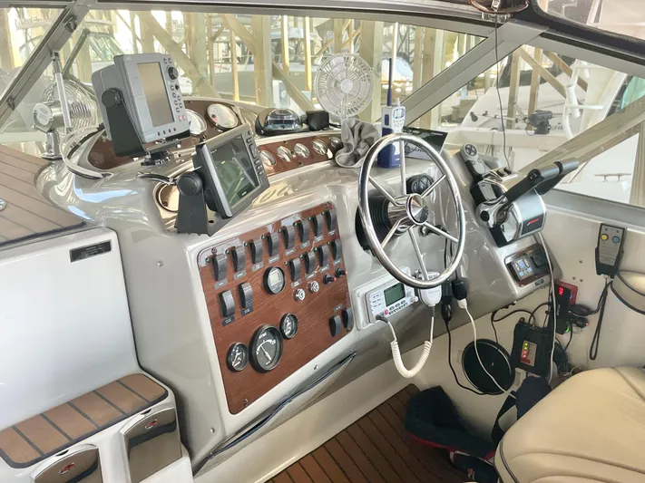 Hailey Brae Yacht Photos Pics Cockpit of 2021 Custom Express Cruiser with advanced navigation and control systems.