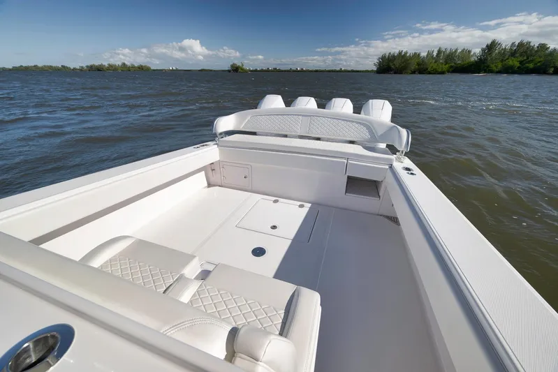 Bahama 41 Yacht Photos Pics 2024 Bahama 41 RD boat on water, showcasing sleek design and spacious deck.