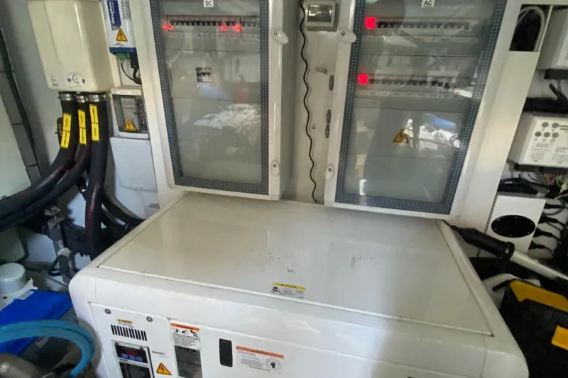 Sparrow Yacht Photos Pics Electrical panel and equipment inside a 2014 Azimut Magellano 50 yacht.