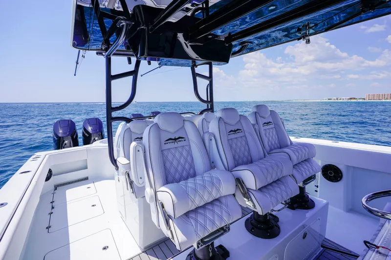  Yacht Photos Pics Invincible 40 Catamaran 2026 interior with luxurious seating on open water.