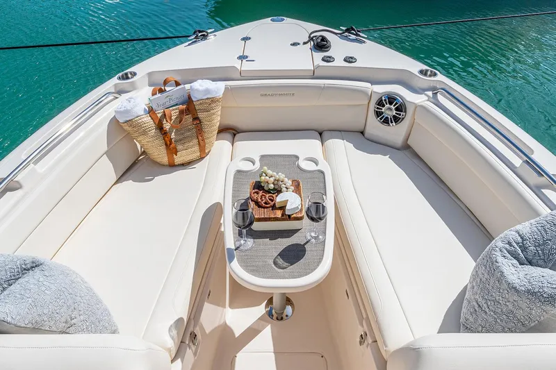 Yacht Photos Pics Manufacturer Provided Image: Luxurious seating area on the 2023 Grady-White Freedom 285 boat.