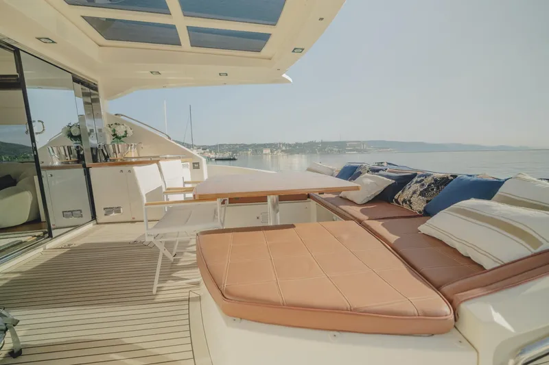 Scuderia Yacht Photos Pics Luxurious deck of 2010 Absolute 70 STY yacht with comfortable seating and scenic view.