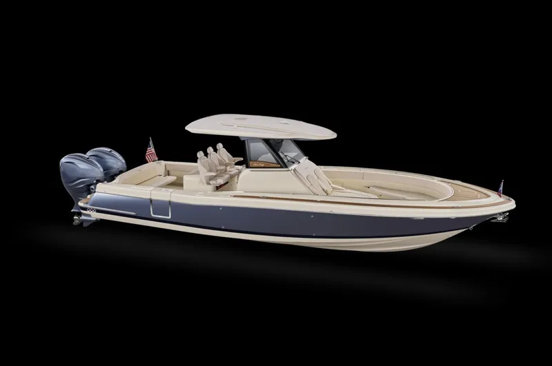  Yacht Photos Pics 2019 Chris-Craft Catalina 34 boat with dual engines and sleek design on black background.